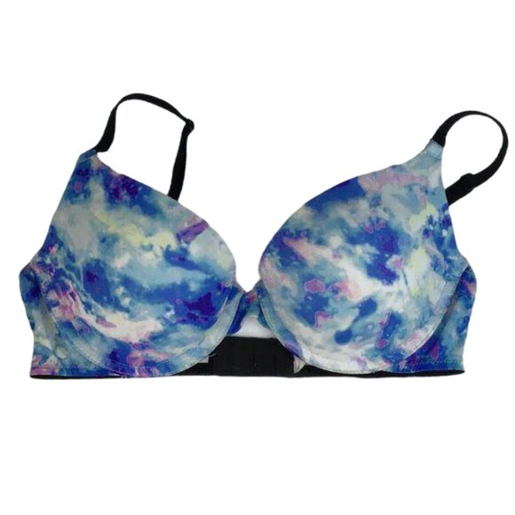 PINK Victoria Secret 34C Push Up Bra Underwire Blue Tie Dye Adjustable Straps - Picture 1 of 8